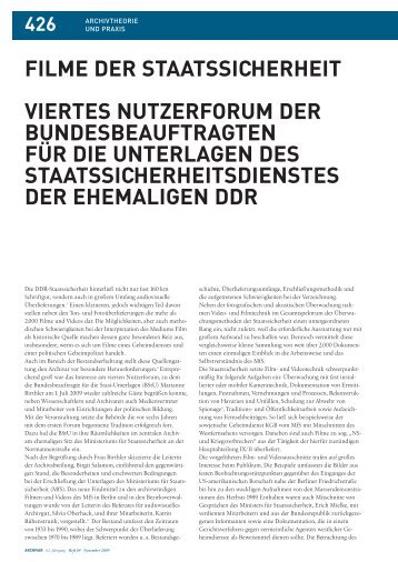 Filme der Staatssicherheit. Viertes Nutzerforum der - BStU