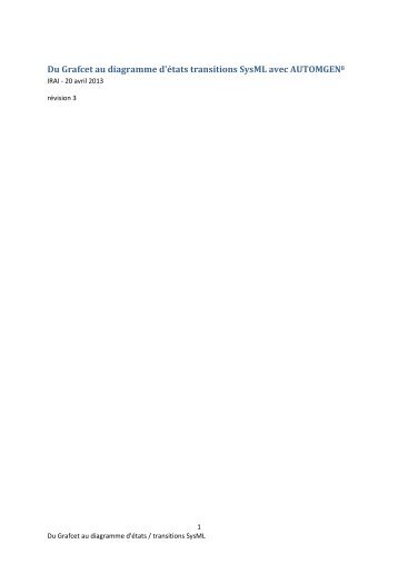 Du Grafcet au diagramme d'Ã©tats transitions SysML ... - Automgen