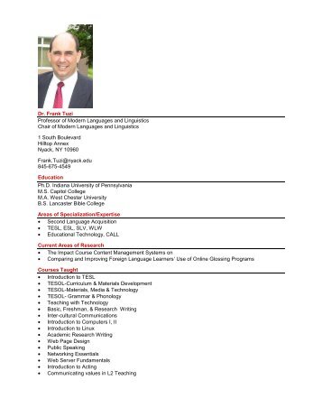 Dr. Frank Tuzi Professor of Modern Languages and ... - Nyack College