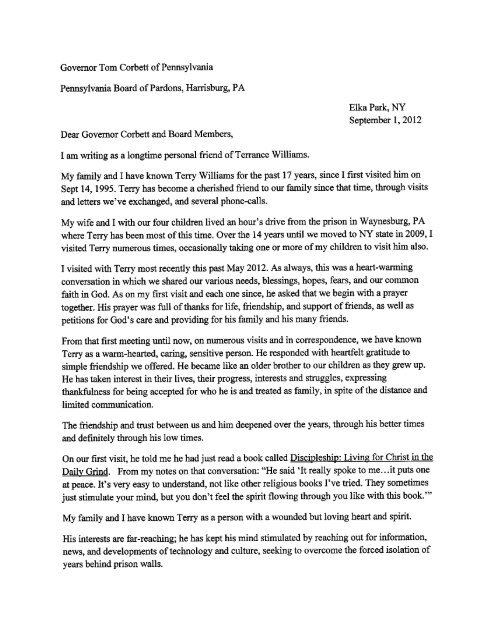 Letter from J. Tobias Mommsen - Terry Williams Clemency