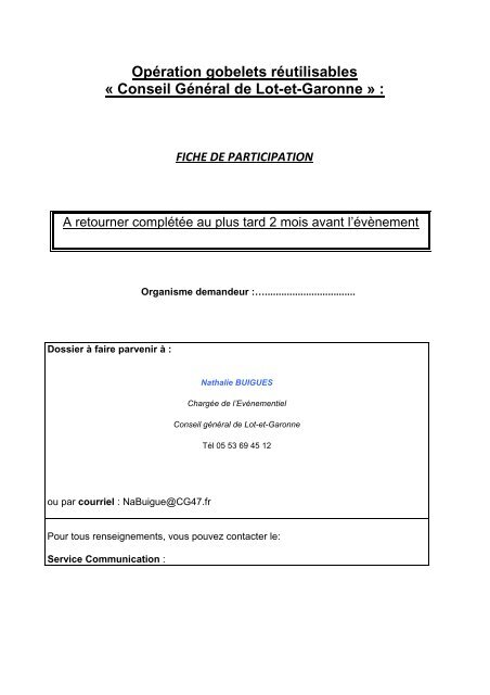 demande de gobelets cg 47 - Lot-et-Garonne