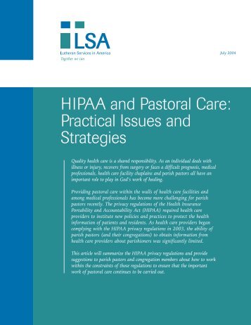 HIPAA and Pastoral Care: Practical Issues and Strategies