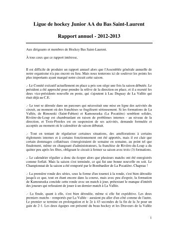 Ligue de hockey Junior AA du Bas Saint-Laurent Rapport annuel ...