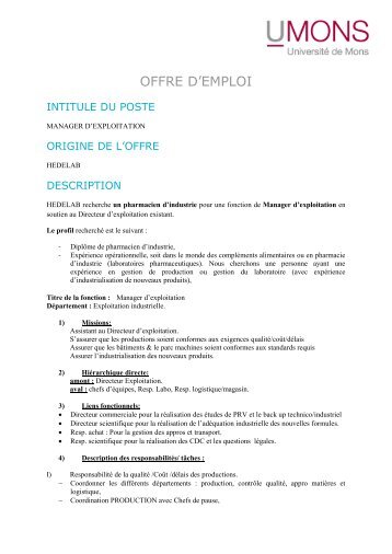 OFFRE D'EMPLOI