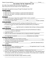 Cricket lab sheet - Warren County Schools