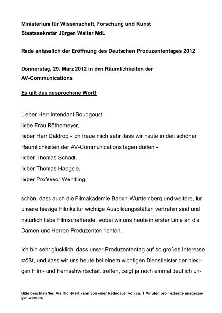 Lieber Herr Intendant Boudgoust Liebe Frau Rothemeyer Lieber