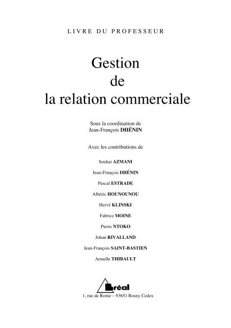 Gestion de la relation commerciale - Editions BrÃ©al