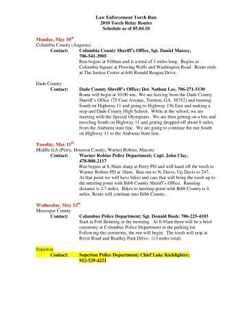 Law Enforcement Torch Run 2010 Torch Relay Routes Schedule as ...