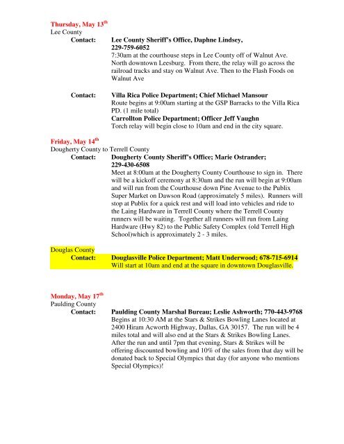 Law Enforcement Torch Run 2010 Torch Relay Routes Schedule as ...