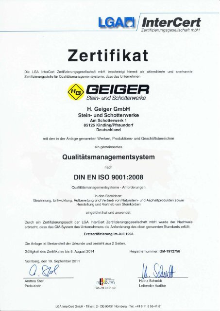 Urkunde als pdf-Dokument, (443 KB) - H. Geiger GmbH Stein
