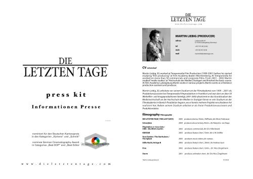 Pressemitteilung: Diplom-Filmproduktion „Die letzten Tage“ punktet ...