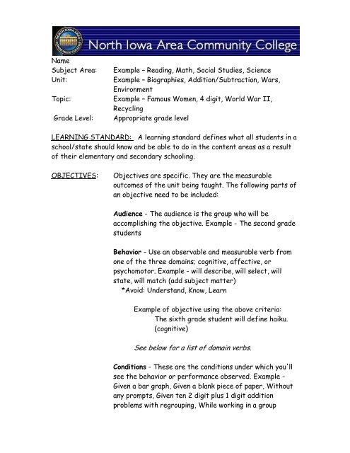 Objectives In Lesson Plan Cognitive Affective Psychomotor Verbs ...