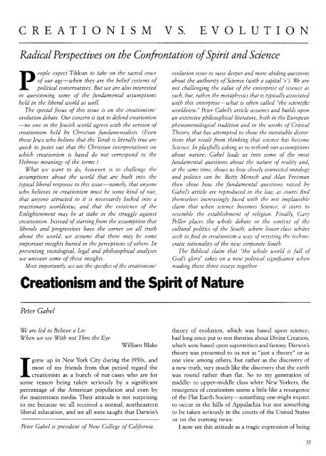 Creationism and the Spirit of Nature - Tikkun Magazine
