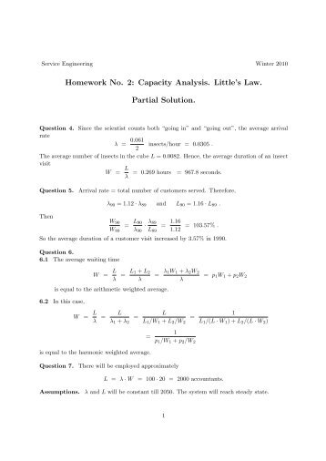 Homework No. 2: Capacity Analysis. Little's Law. Partial Solution.