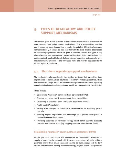 Regulatory and policy options to encourage development of ...