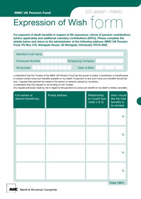 Expression of Wish form - MMC UK Pensions