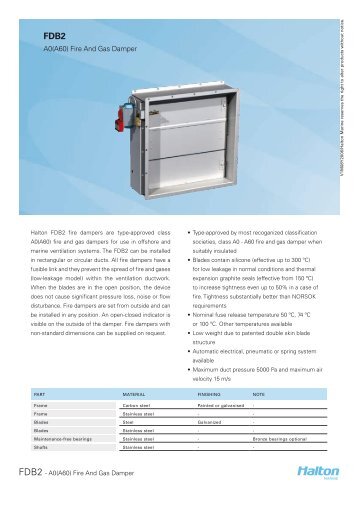 A0(A60) Fire And Gas Damper - Halton