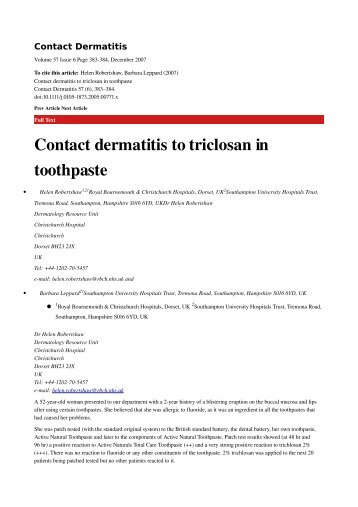 Contact dermatitis to triclosan in toothpaste - PIEL-L Latinoamericana