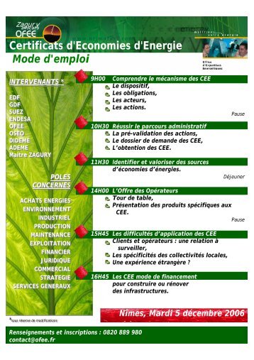 Certificats d'Economies d'Energie Mode d'emploi Nîmes, Mardi 5 ...