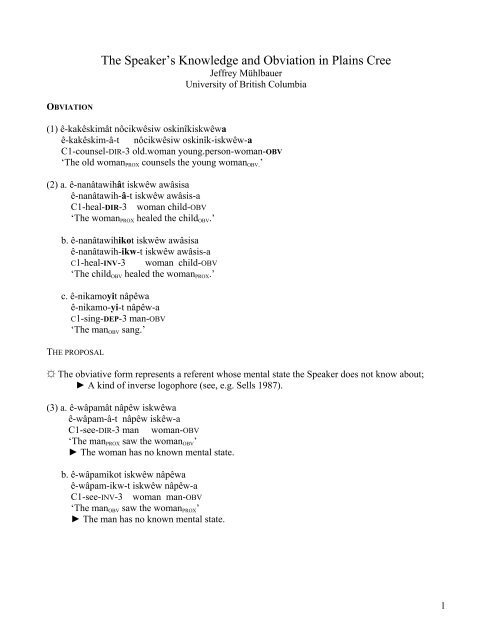 Tracking Sources Of Information In Plains Cree University Of