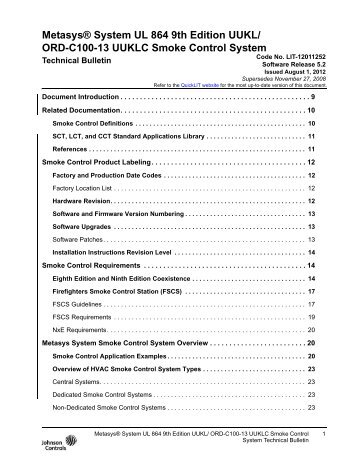 Metasys® System UL 864 9th Edition UUKL - Johnson Controls ...