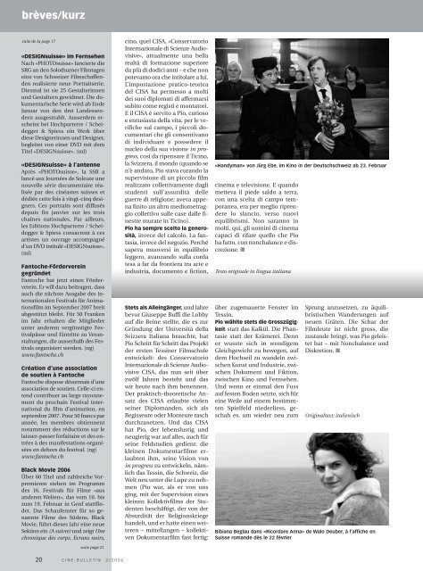 brèves/kurz - Cine-Bulletin