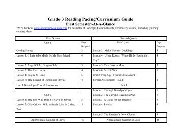 Grade 3 Reading Pacing/Curriculum Guide