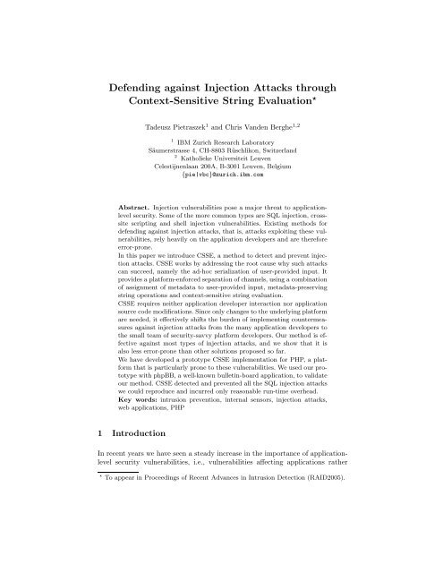 Defending against Injection Attacks through Context-Sensitive String ...