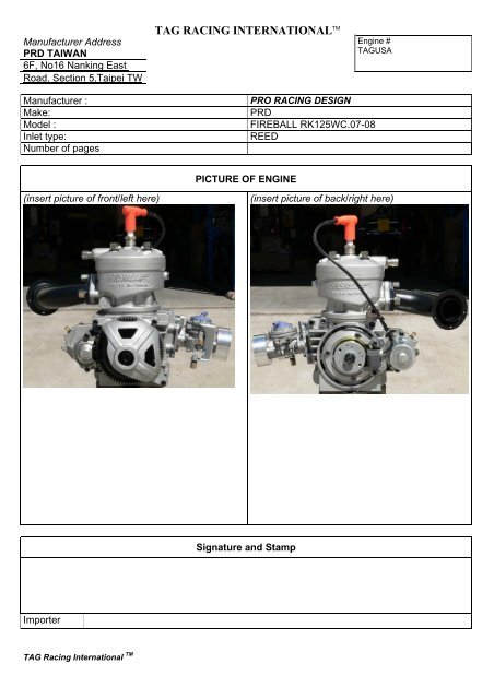 TAG Racing International Engine Specification Form - TAGUSA ...