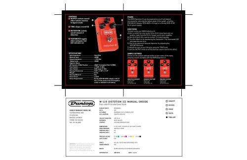 Manual for MXR M-115 Distortion III Pedal