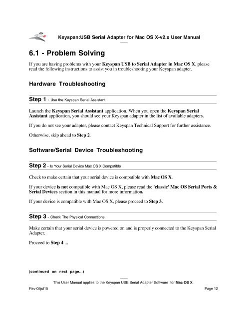 Keyspan:USB Serial Adapter for Mac OS X - NETS