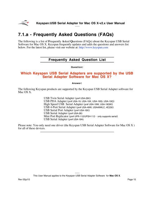 Keyspan:USB Serial Adapter for Mac OS X - NETS