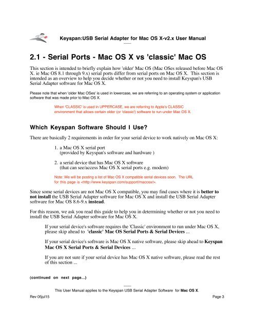 Keyspan:USB Serial Adapter for Mac OS X - NETS