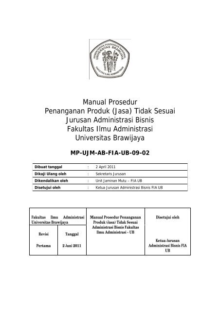 Manual Prosedur Penanganan Produk - Universitas Brawijaya