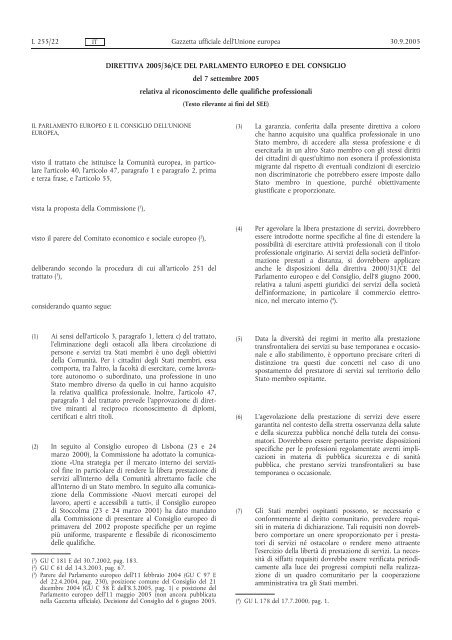 direttiva 2005/36/CE - EUR-Lex - Europa