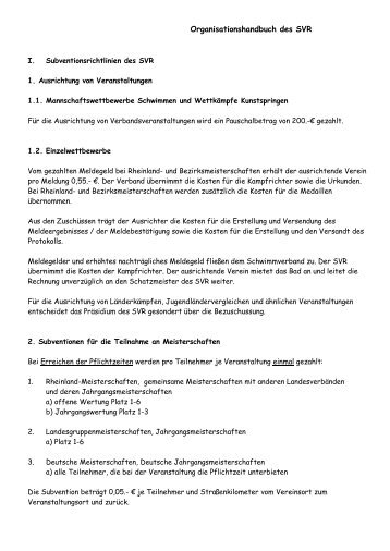 Organisationshandbuch des SVR - Schwimmverband Rheinland