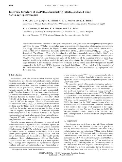 Electronic Structure of C60/Phthalocyanine/ITO ...