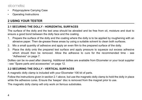 Elcometer 106 Adhesion Tester Operating Instructions - Clemtex