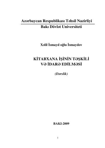 kitabxana iÅinin tÉÅkili vÉ idarÉ edilmÉsi - BakÄ± DÃ¶vlÉt Universiteti