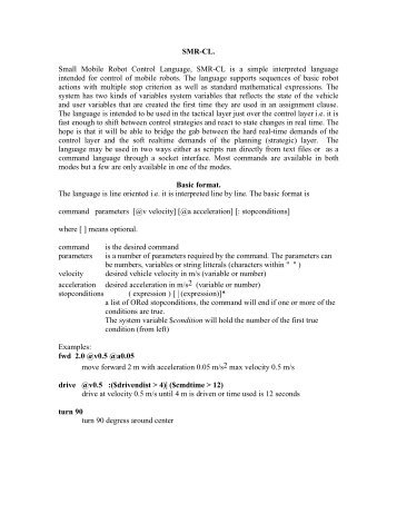 SMR-CL. Small Mobile Robot Control Language, SMR-CL is a ...