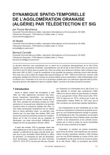 dynamique spatio-temporelle de l'agglomération oranaise (algérie)