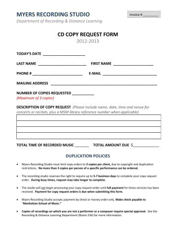 Copy Request Form - Manhattan School of Music