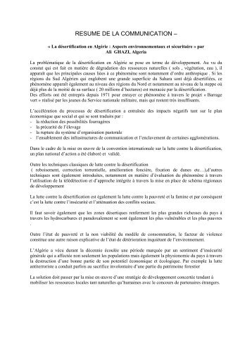 RESUME DE LA COMMUNICATION â SUMMARY