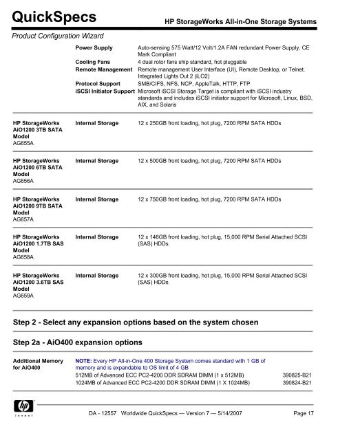 HP StorageWorks All-in-One Storage Systems