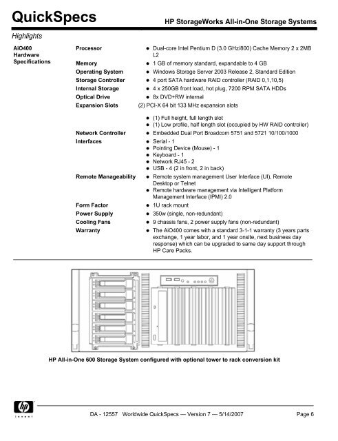 HP StorageWorks All-in-One Storage Systems