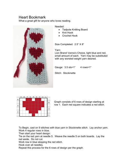 Heart Bookmark - Authentic Knitting board