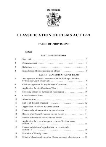 CLASSIFICATION OF FILMS ACT 1991 - Queensland Legislation