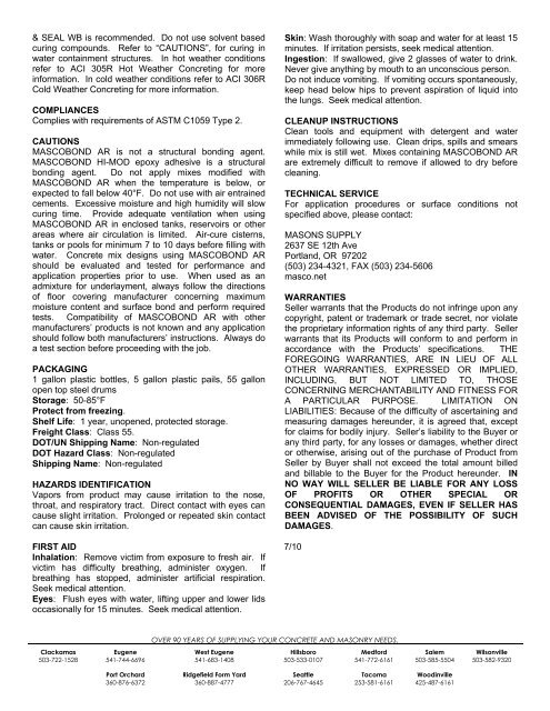 MASCOBOND AR | LIQUID BONDING ADMIXTURE - masco.net