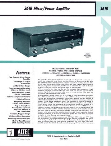 Altec 361B Mixer/Power Amplifier specification booklet - Coutant.org