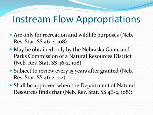 Instream Flow in Nebraska - Water Resources Board